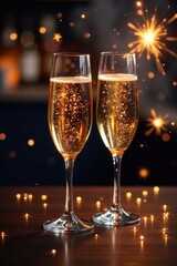 Sparkling champagne flutes & celebratory sparklers , festive, alcohol, sparkle