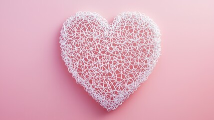 Intricate Lace Heart Symbol Isolated on Pink Background with Elegant Design for Romantic Themes and Celebrations
