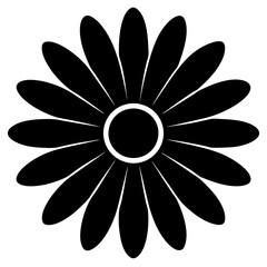 Silhouette of a daisy with rounded petals centered on a white canvas