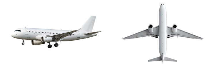 Obraz premium A white airplane flying isolated on a transparent background