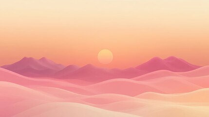 Pink Sunset Mountain Landscape Digital Art Print