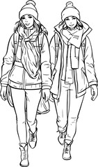 woman wearing winter clothes drawing