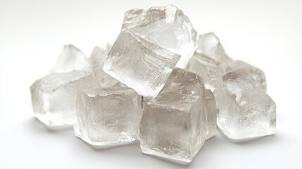 Fototapeta premium Clear Ice Cubes Piled Together on Light Background for Refreshing Drinks