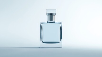 Elegant and Minimalist Glass Perfume Bottle on Soft Blue Background, Perfect for Advertisements and Brand Showcases in Fragrance Industry