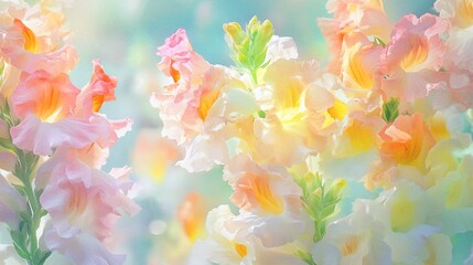 Soft Pastel Blossoms of Snapdragons in a Dreamy Background