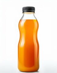 Refreshing orange juice in a clear bottle.