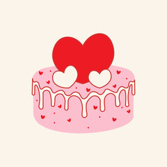 Vintage Heart Cake, cute illustration, perfect for Valentine's Day, wedding invitations and birthday cards.