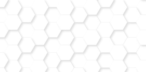 	
Minimal white hexagonal hexagon modern technology creative emboss light honeycomb polygonal web. abstract geometric science and mosaic tile with template web texture background.