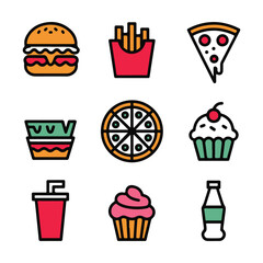 Set of fast food icons color vector art illustration1