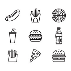 Set of fast food icons line art illustration5