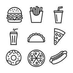 Set of fast food icons line art illustration3