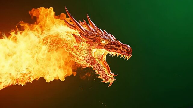 Dragon's Fury: A majestic dragon roars, flames erupting from its maw, illuminating the night with a fiery brilliance. Its fiery breath engulfs the air, radiating power and mythical grandeur.  
