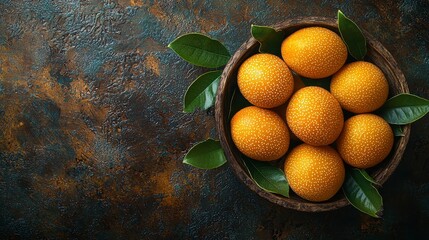 Ripe yellow plums in bowl, dark background, food blog