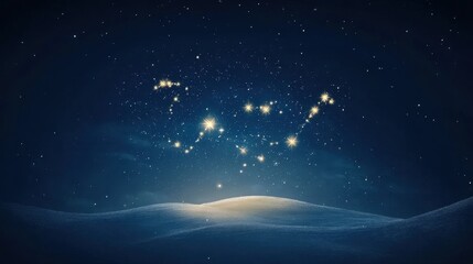 Naklejka premium Starry Night Sky Over Snowy Winter Landscape