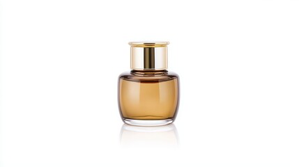 Elegant Amber Glass Perfume Bottle with Golden Lid Isolated on a White Background for Fragrance and Luxury Product Promotion