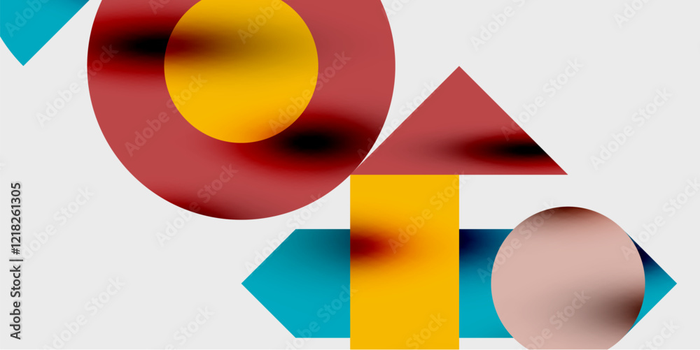 Poster modern abstract background featuring circles, lines, and triangles in a dynamic geometric compositio
