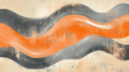 Obraz premium Abstract Wave Painting in Orange Gray and Beige