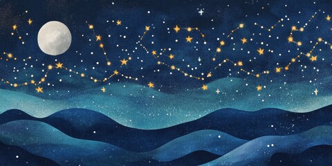 Fototapeta premium Celestial Night Sky Over Rolling Hills
