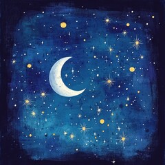 Naklejka premium Crescent Moon Night Sky Starry Art