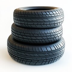 Obraz premium Stack of three new car tires on white background.