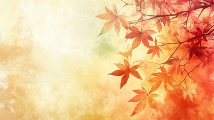 Autumn Watercolor Painting of Maple Leaves on Branches