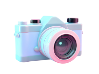3d render of camera with pastel colors isolated on transparent background