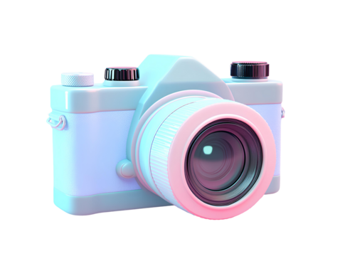 3d render of camera with pastel colors isolated on transparent background