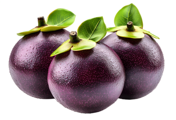 Mangosteens with leaves png isolated on transparent background