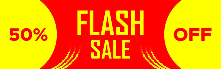 Flash sale banner with 50 off discount offer deal 