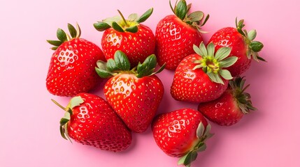 ピンク背景に広がる新鮮ないちごの集合