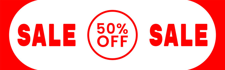 Red Sale Banner with 50% Off Promotion for Discount Advertising