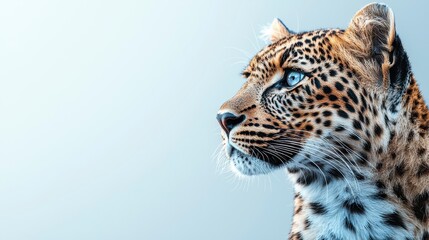 Fototapeta premium Leopard portrait, blue eyes, African savanna, wildlife, nature background, ideal for wildlife documentaries