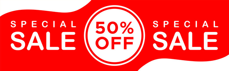 50 percent off special sale red and white banner for advertisement 