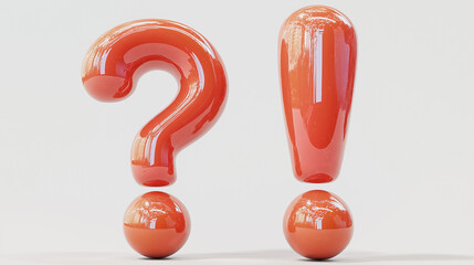 Colorful question and exclamation marks with glossy finish, balanced on spheres, creating a playful and curious atmosphere