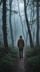 Romantic walk through a misty forest background illustration cartoon design manga