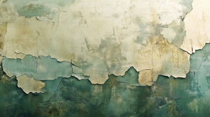 Aged wall texture with peeling paint in green and beige tones