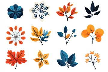 Seasonal icons with a mix of warm and cool color palettes, representing different times of the year through symbols like snowflakes, leaves, and flowers