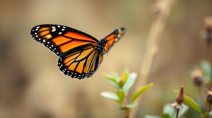 Fototapeta premium monarch butterfly with spread wings in natural habitat