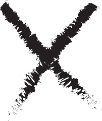 Cross sign icon in black flat style. Wrong mark symbol. NO button for checkbox voting. Disagree tick box symbol. Cross X sign. Cross brush vector illustration isolated on transparent background.