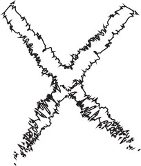 Cross sign icon in black outline style. Wrong mark symbol. NO button for checkbox voting. Disagree tick box symbol. Cross X sign. Cross brush vector illustration isolated on transparent background.