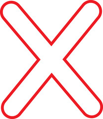 Cross sign icon in red outline style. Wrong mark symbol. NO button for checkbox voting. Disagree tick box symbol. Cross X sign. Cross brush vector illustration isolated on transparent background.