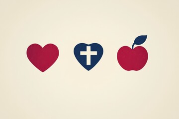 Simple health-related symbols with clean lines, representing wellness and care through abstract icons like hearts, apples, and crosses, all in a modern, minimal design