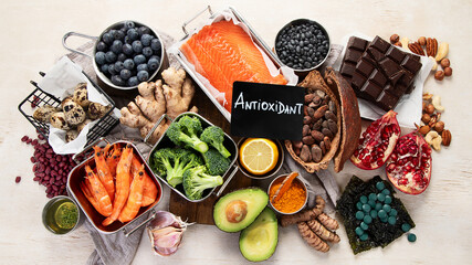 Foods high in vitamins, minerals and antioxidants. Anti age foods.