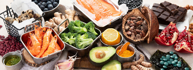 Foods high in vitamins, minerals and antioxidants. Anti age foods.