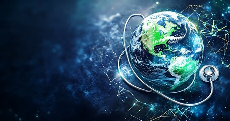 Obraz premium Earth with Stethoscope Global Healthcare and Environmental Care Concept