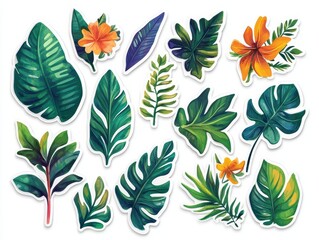 Vibrant Tropical Leaves and Flowers Collection Perfect for Summer Designs and Prints