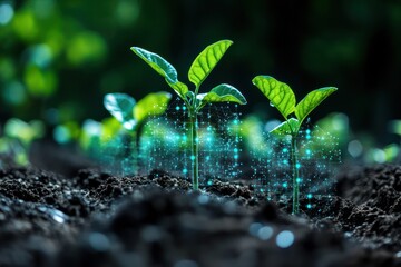 Smart farming sensors embedded in soil with data streaming to a digital dashboard.