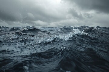 Dark stormy ocean waves crashing under a cloudy sky, creating a dramatic seascape atmosphere