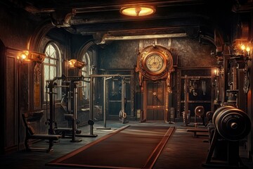 Obraz premium An antique steampunk style gym interior design