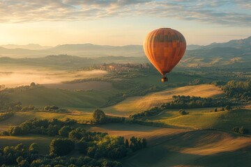 Scenic Sunrise Hot Air Balloon Ride Over Rolling Tuscan Hills and Farmlands